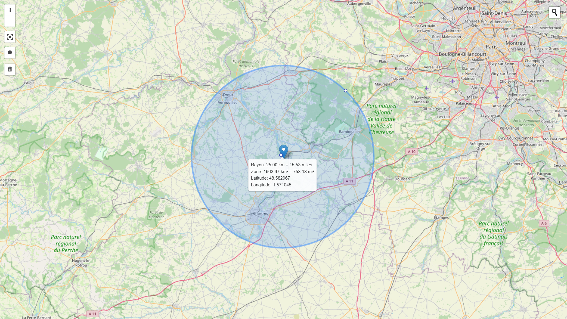 Carte de la zone d'intervention de La Vague de Froid autour de Maintenon